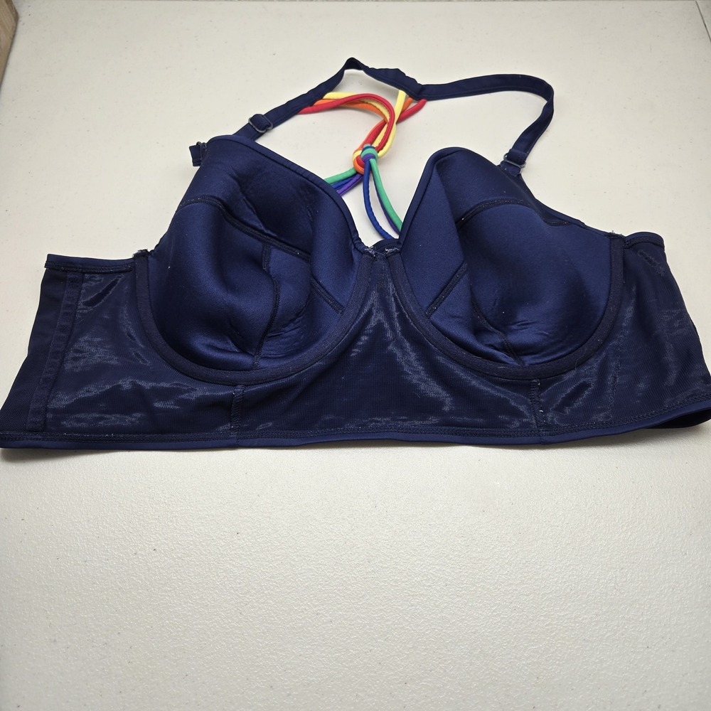 Cacique Women Bra 46C Navy Blue Swim By Longline Underwired Rainbow Strap